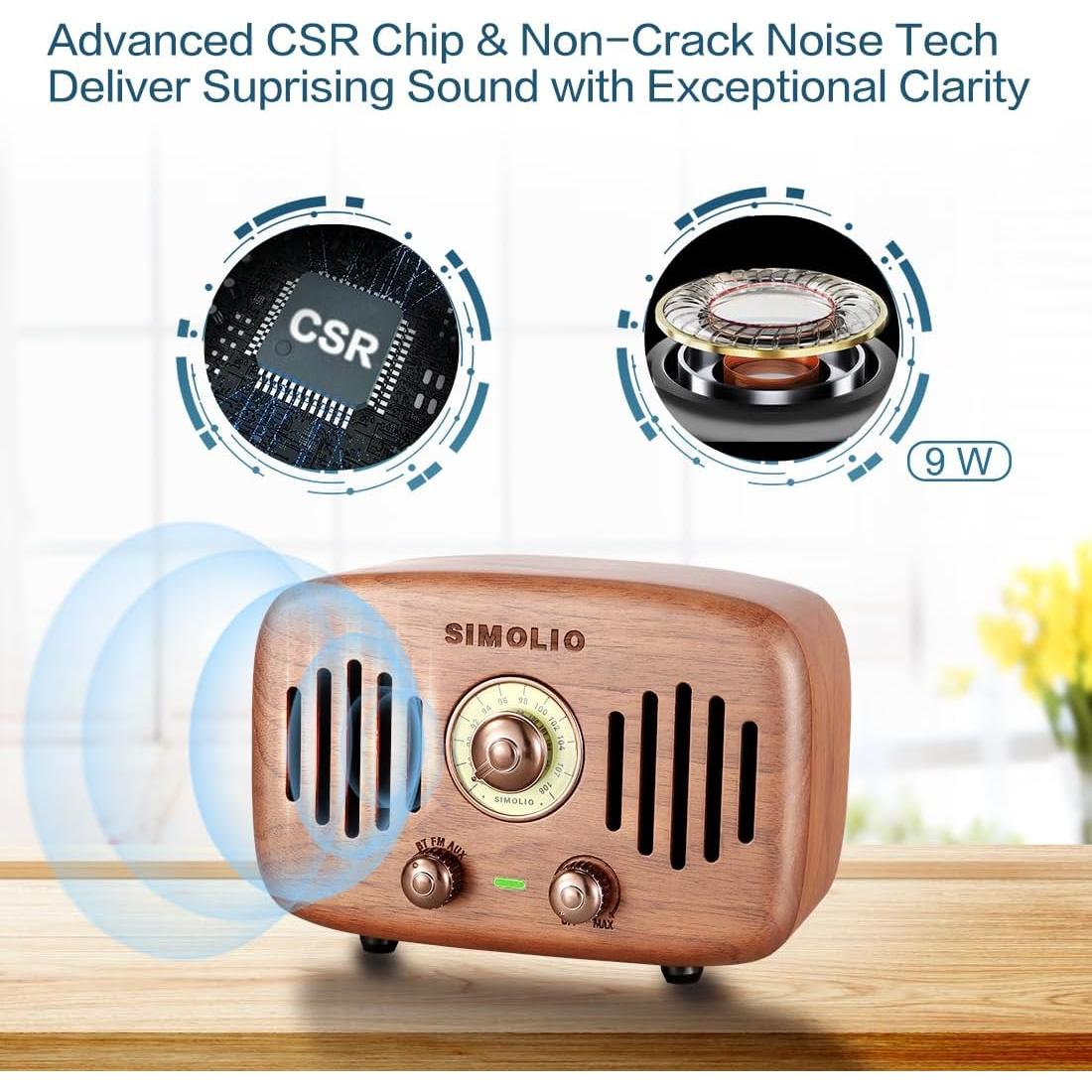 Altavoz Bluetooth Retro Simolio JH-762 2x8W Madera Nogal