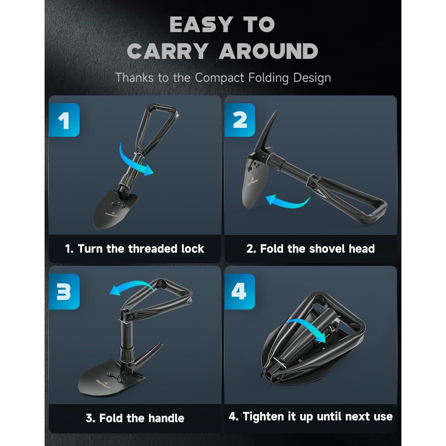Pala Plegable DARTMOOR de Acero Carbono 0.67 kg Compacta