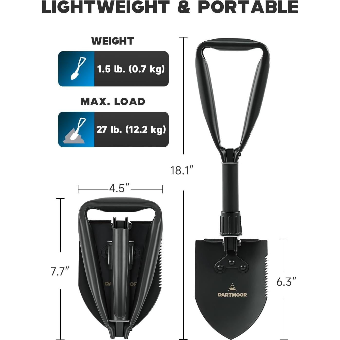 Pala Plegable DARTMOOR de Acero Carbono 0.67 kg Compacta