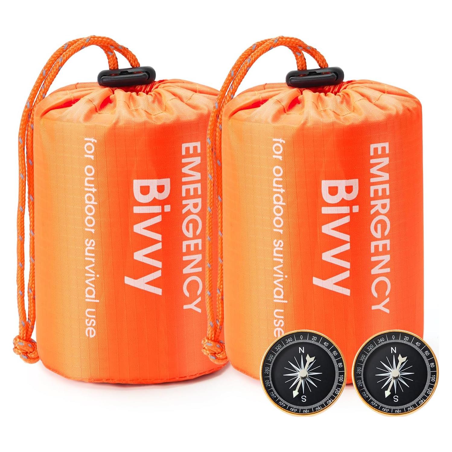 Emergency Sleeping Bag, Portable Emergency Blanket Thermal Bivy Sack, Waterproof Lightweight Survival Gear with Compass for Camping Hiking Outdoor Adventure