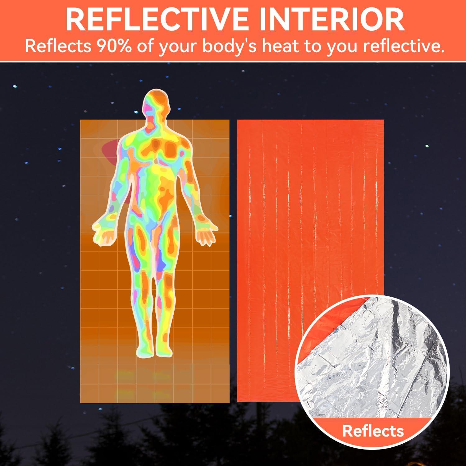 Emergency Sleeping Bag, Portable Emergency Blanket Thermal Bivy Sack, Waterproof Lightweight Survival Gear with Compass for Camping Hiking Outdoor Adventure