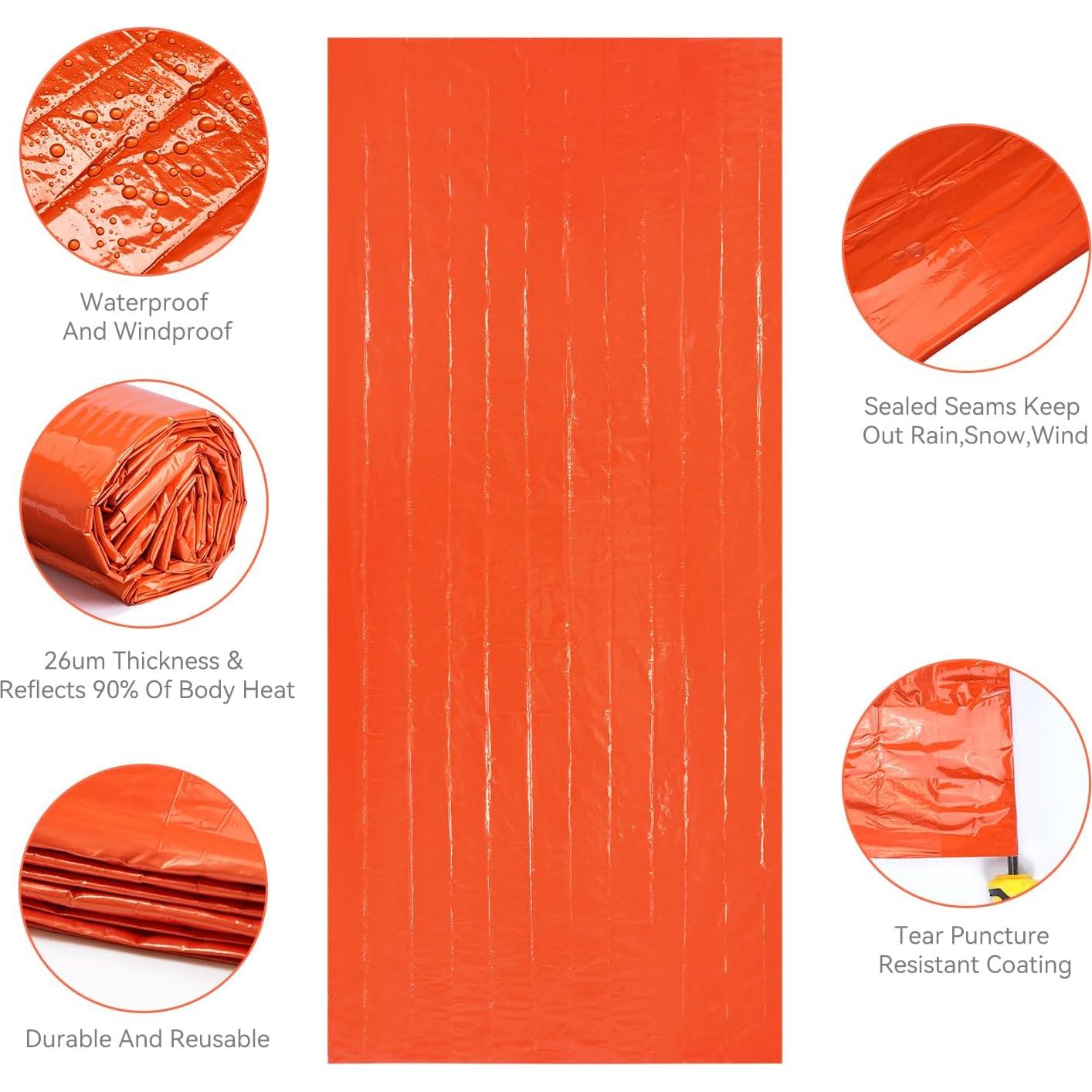 Emergency Sleeping Bag, Portable Emergency Blanket Thermal Bivy Sack, Waterproof Lightweight Survival Gear with Compass for Camping Hiking Outdoor Adventure