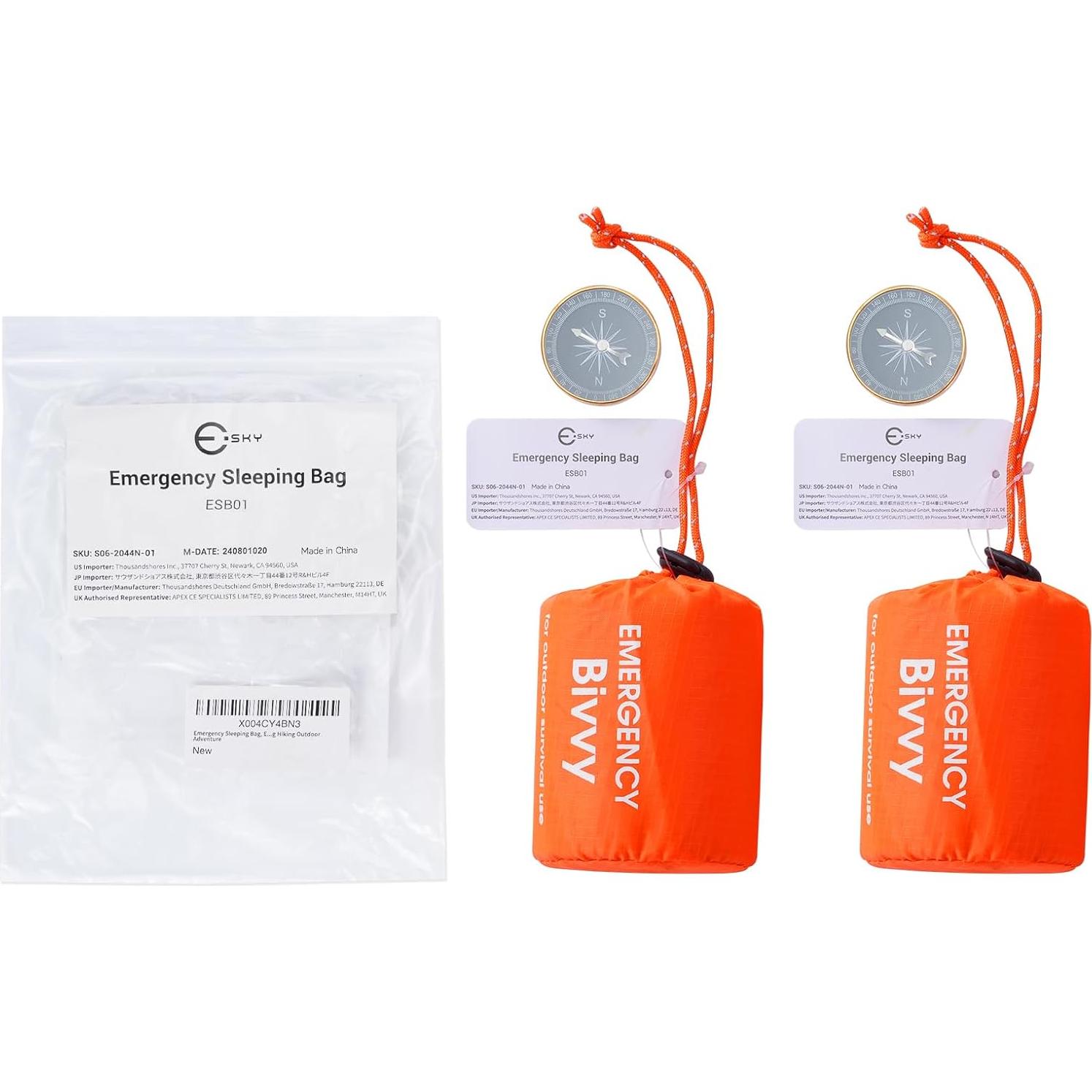 Emergency Sleeping Bag, Portable Emergency Blanket Thermal Bivy Sack, Waterproof Lightweight Survival Gear with Compass for Camping Hiking Outdoor Adventure