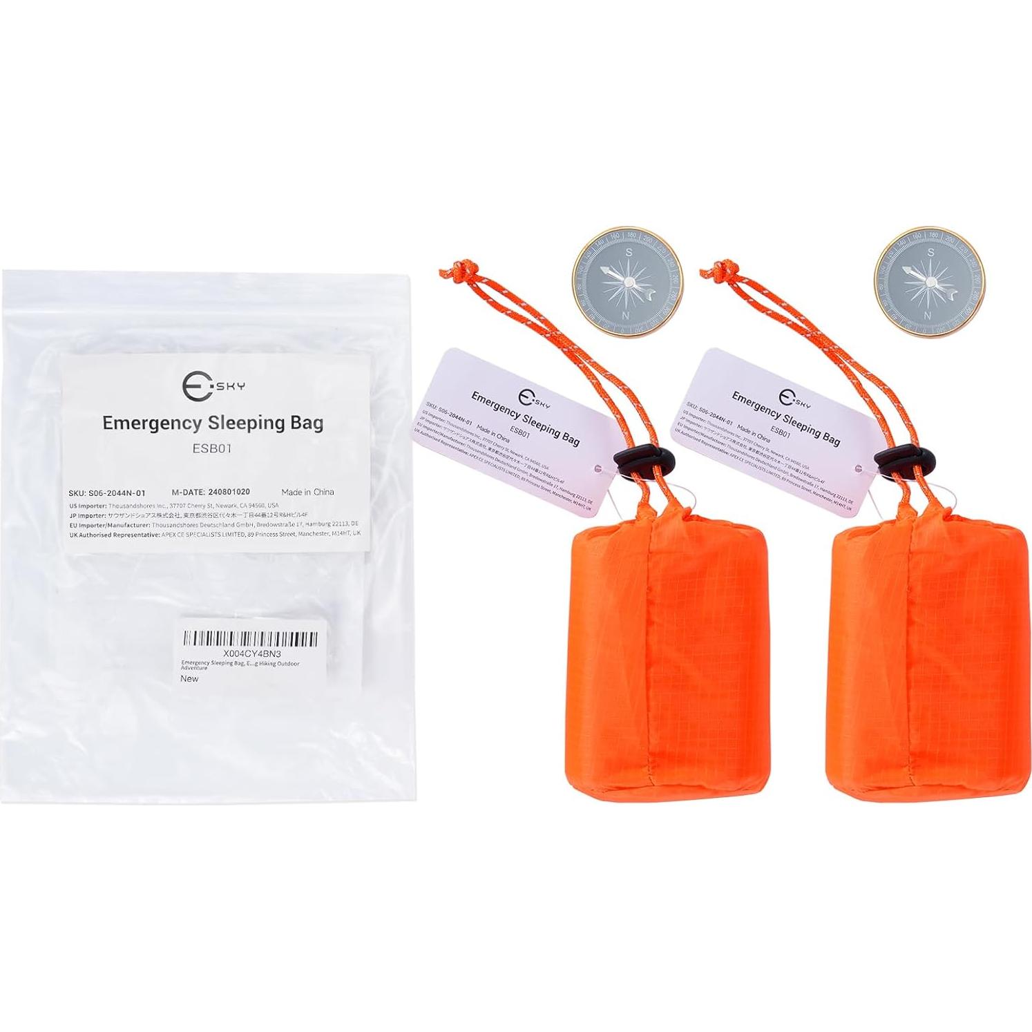 Emergency Sleeping Bag, Portable Emergency Blanket Thermal Bivy Sack, Waterproof Lightweight Survival Gear with Compass for Camping Hiking Outdoor Adventure