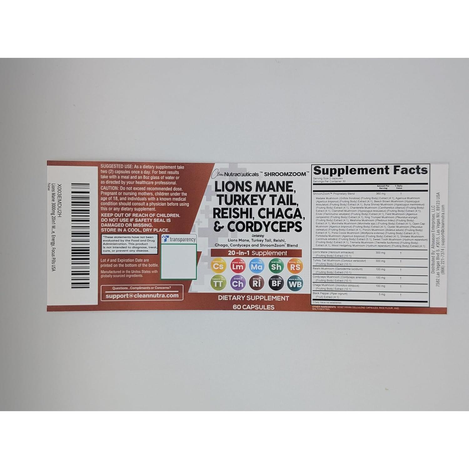 Suplemento de Champiñón Clean Nutraceuticals 20 en 1