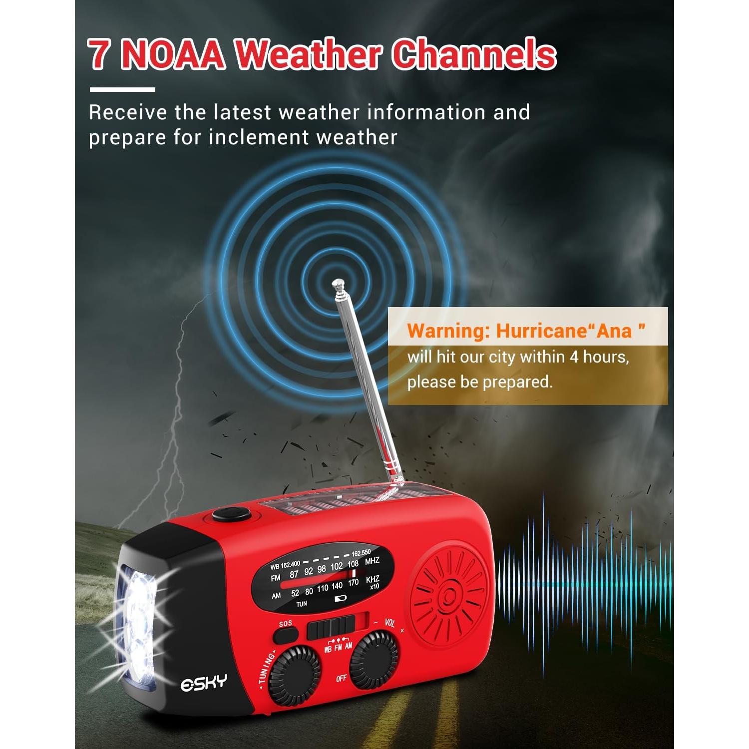 Radio de Manivela Esky 7400mWh AM/FM NOAA con Power Bank