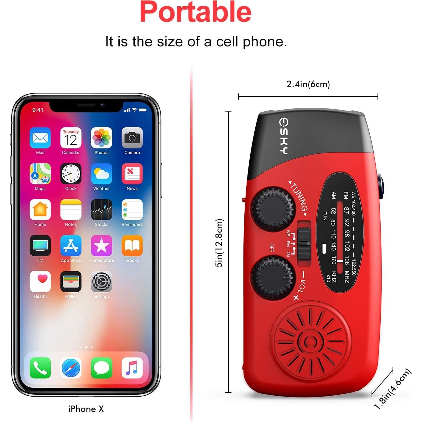 Radio de Manivela Esky 7400mWh AM/FM NOAA con Power Bank