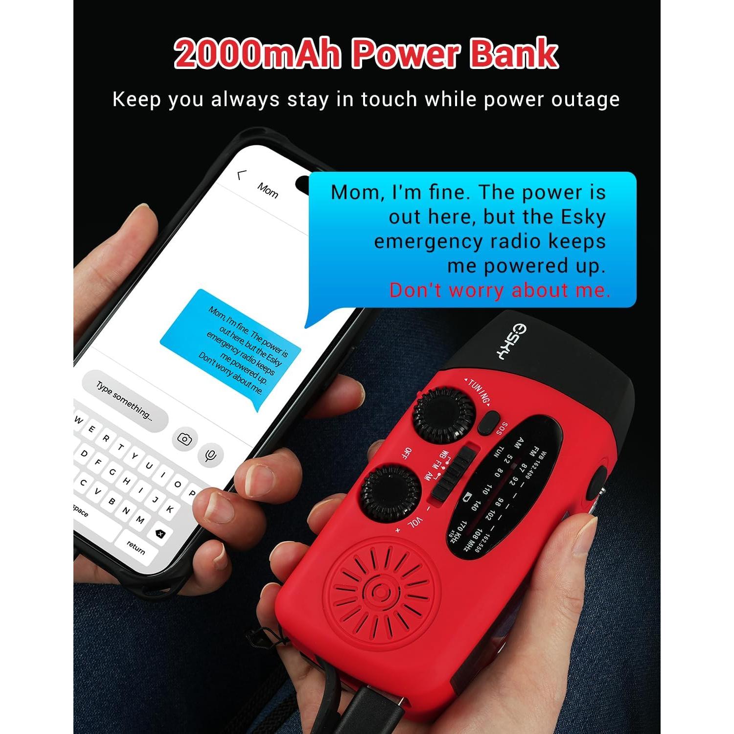 Radio de Manivela Esky 7400mWh AM/FM NOAA con Power Bank