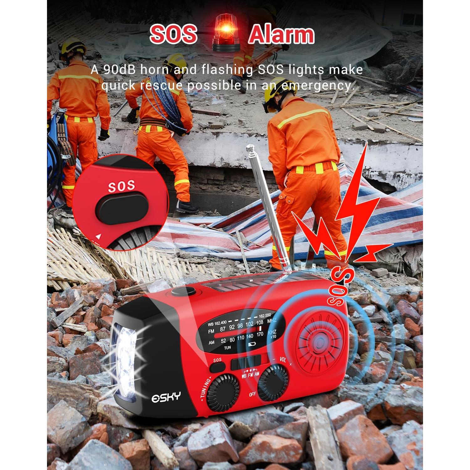 Radio de Manivela Esky 7400mWh AM/FM NOAA con Power Bank