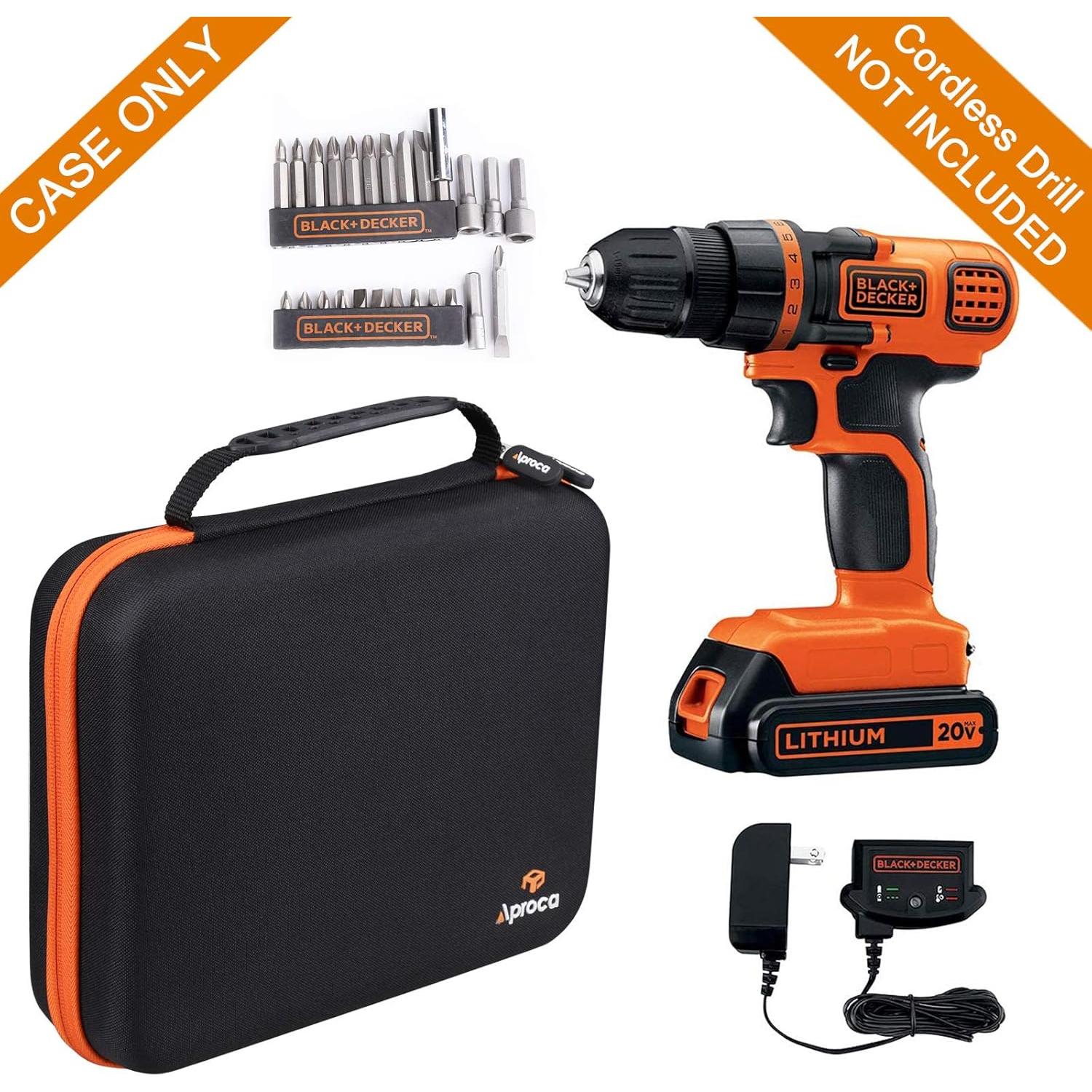 Funda Protectora Dura BLACK+DECKER 20V MAX Taladro Inalámbrico