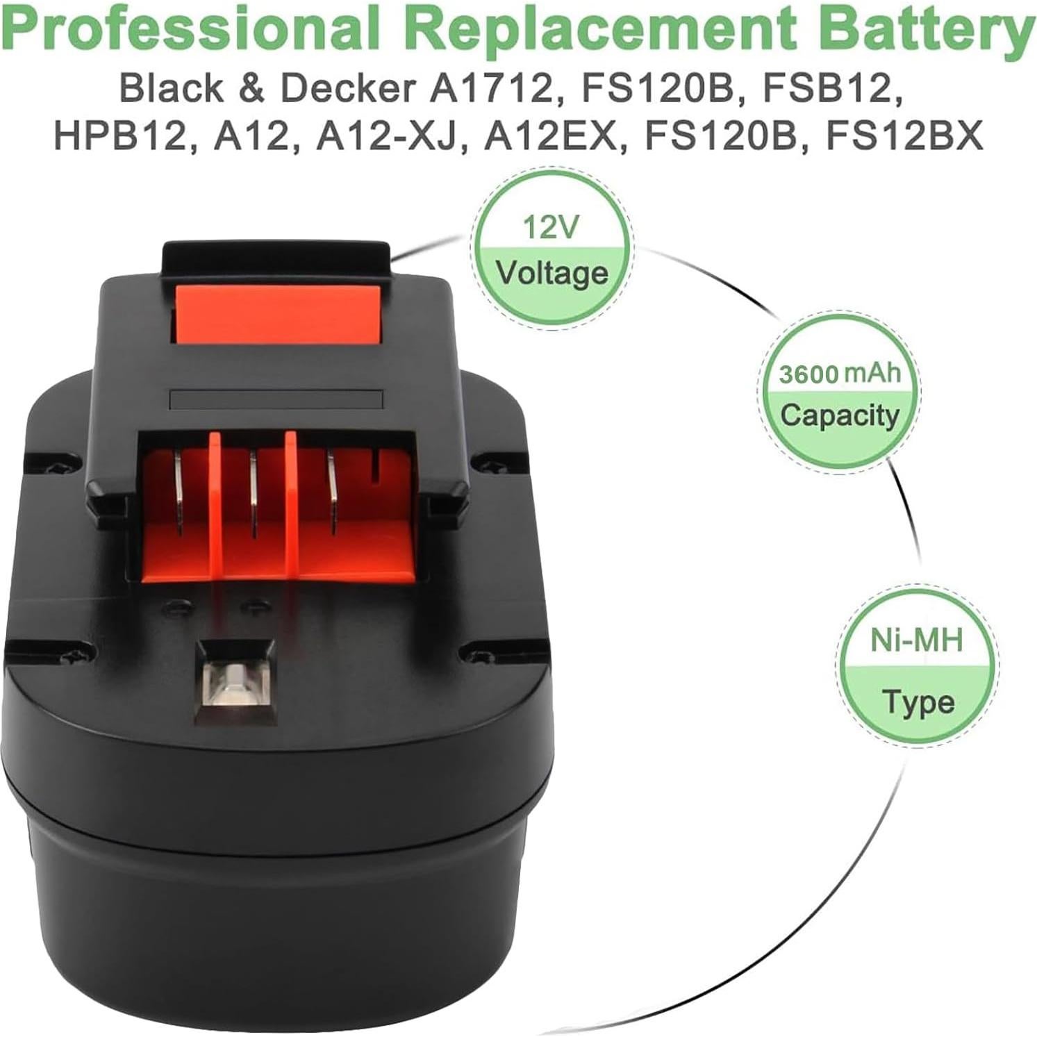 Batería Ni-MH 3600mAh 12V HPB12 Black & Decker Taladro