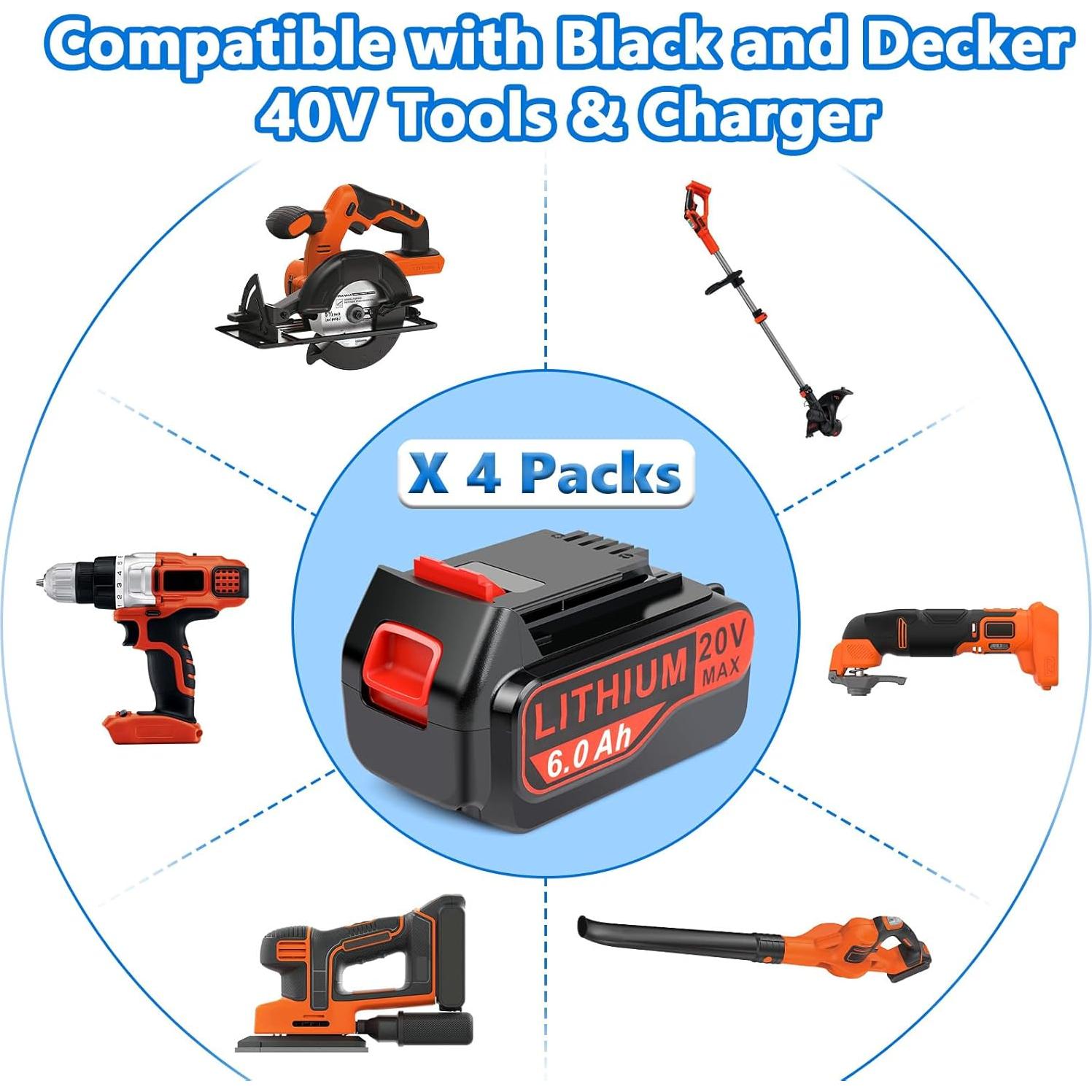 4 Baterías de Reemplazo 20V 6.0Ah Black and Decker