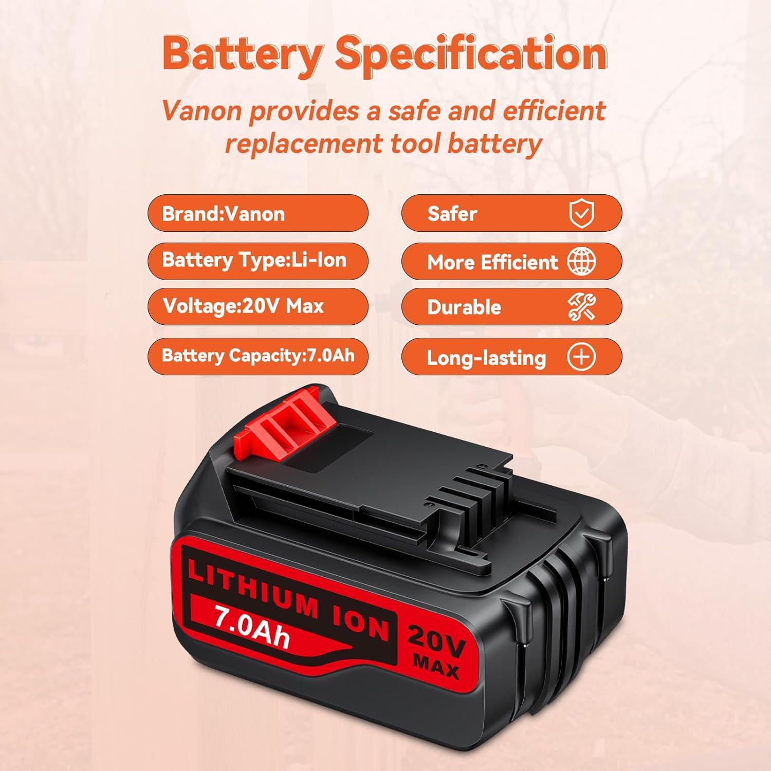 Batería Litio 20V 7Ah Vanon 2Pack para Black and Decker