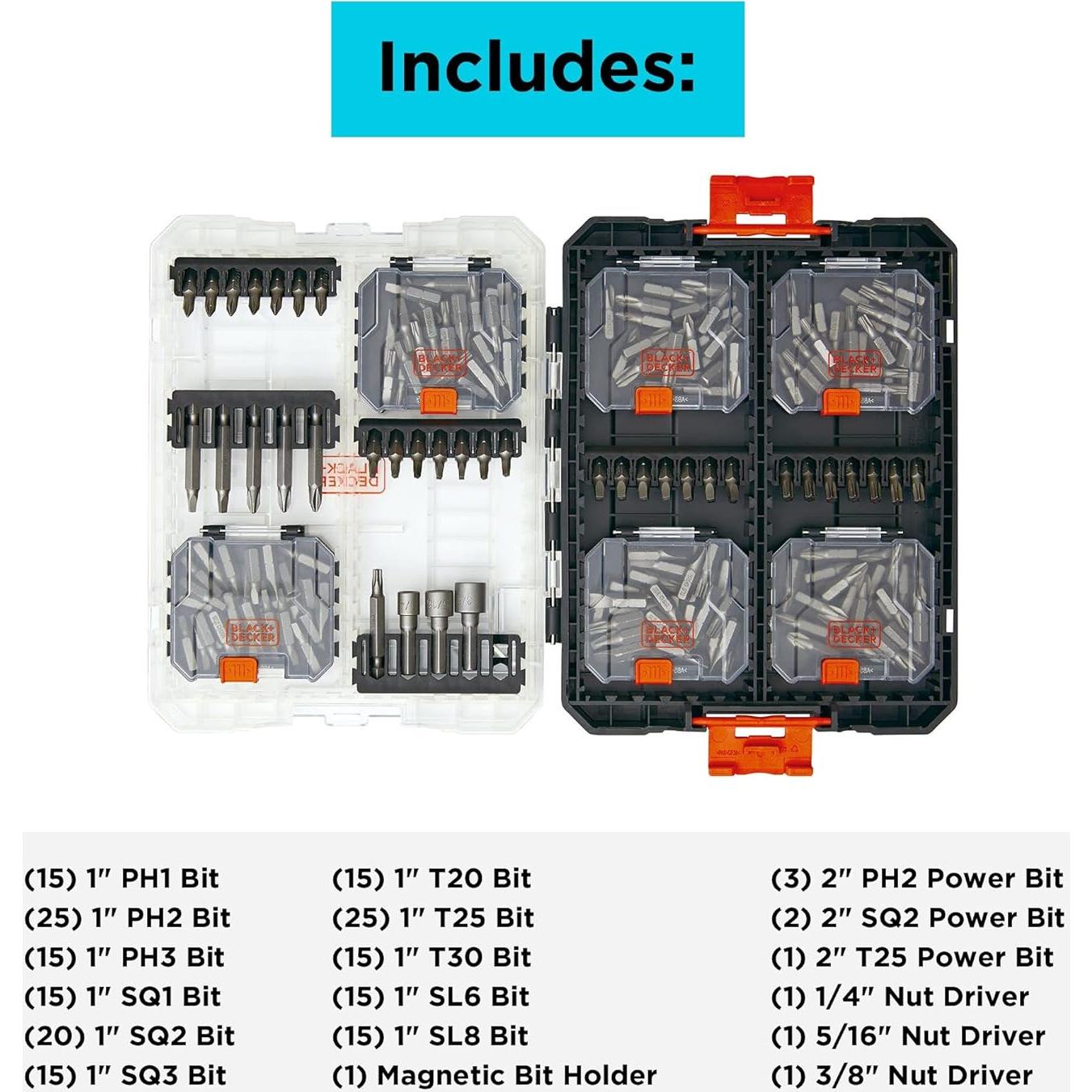 Juego de Puntas de Destornillador BLACK+DECKER 200 Piezas