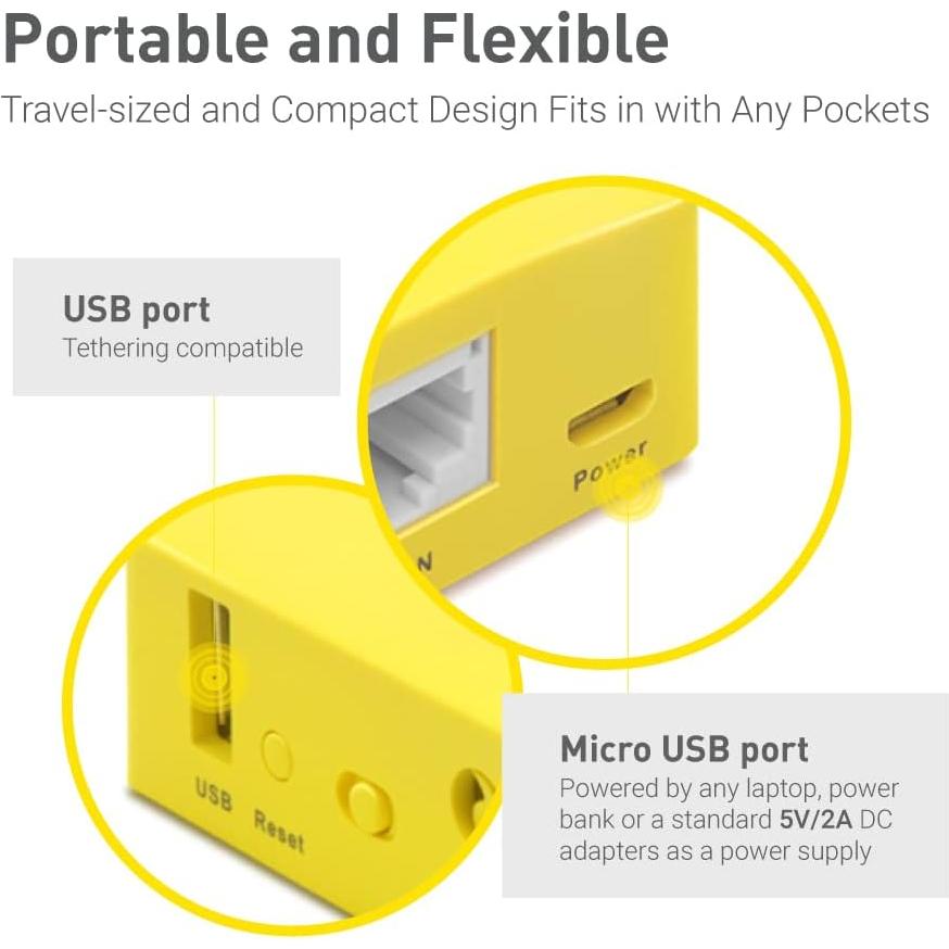 Enrutador WiFi portátil GL.iNet GL-MT300N-V2 - 2 puertos Ethernet, USB
