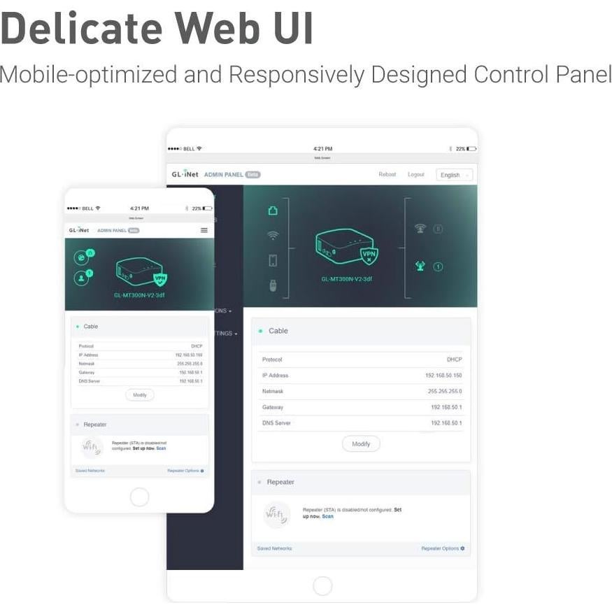 Enrutador WiFi portátil GL.iNet GL-MT300N-V2 - 2 puertos Ethernet, USB