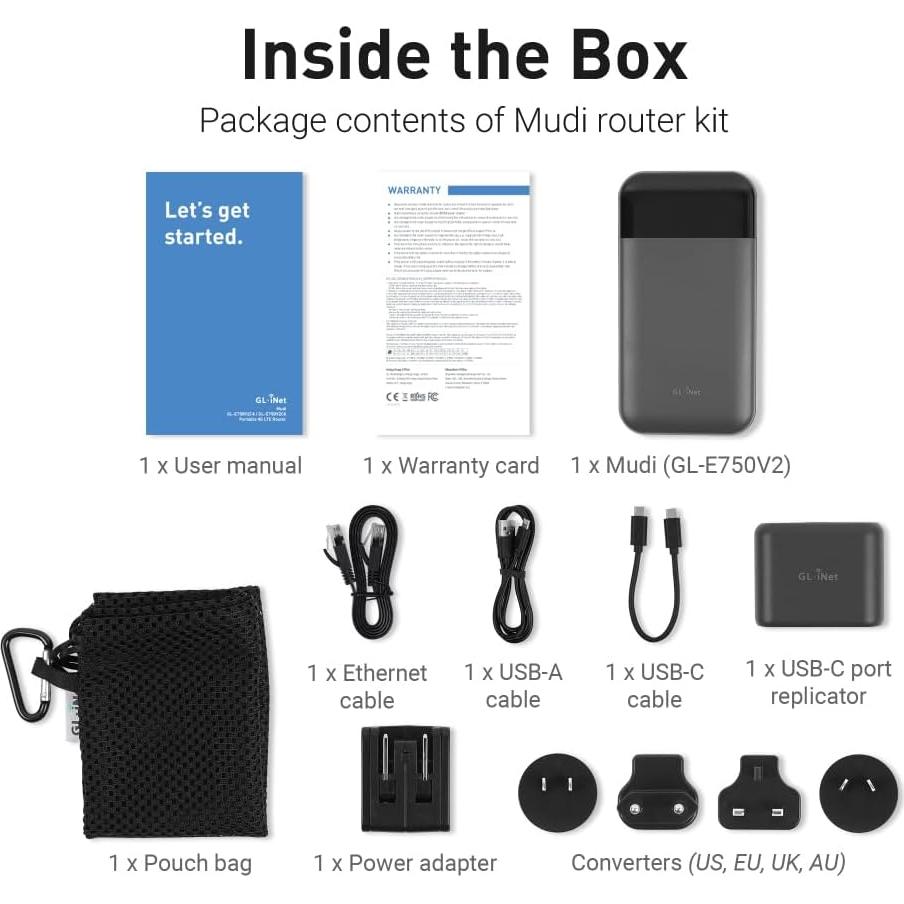 Punto de Acceso Wi-Fi Portátil 4G LTE GL.iNet GL-E750V2 MUDI