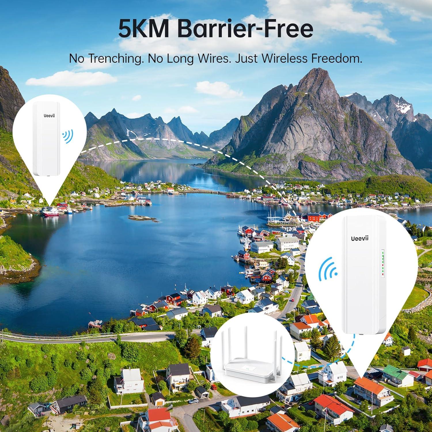 Kit Puente Inalámbrico UeeVii CPE5824 2.4G 5.8G 5KM IP65