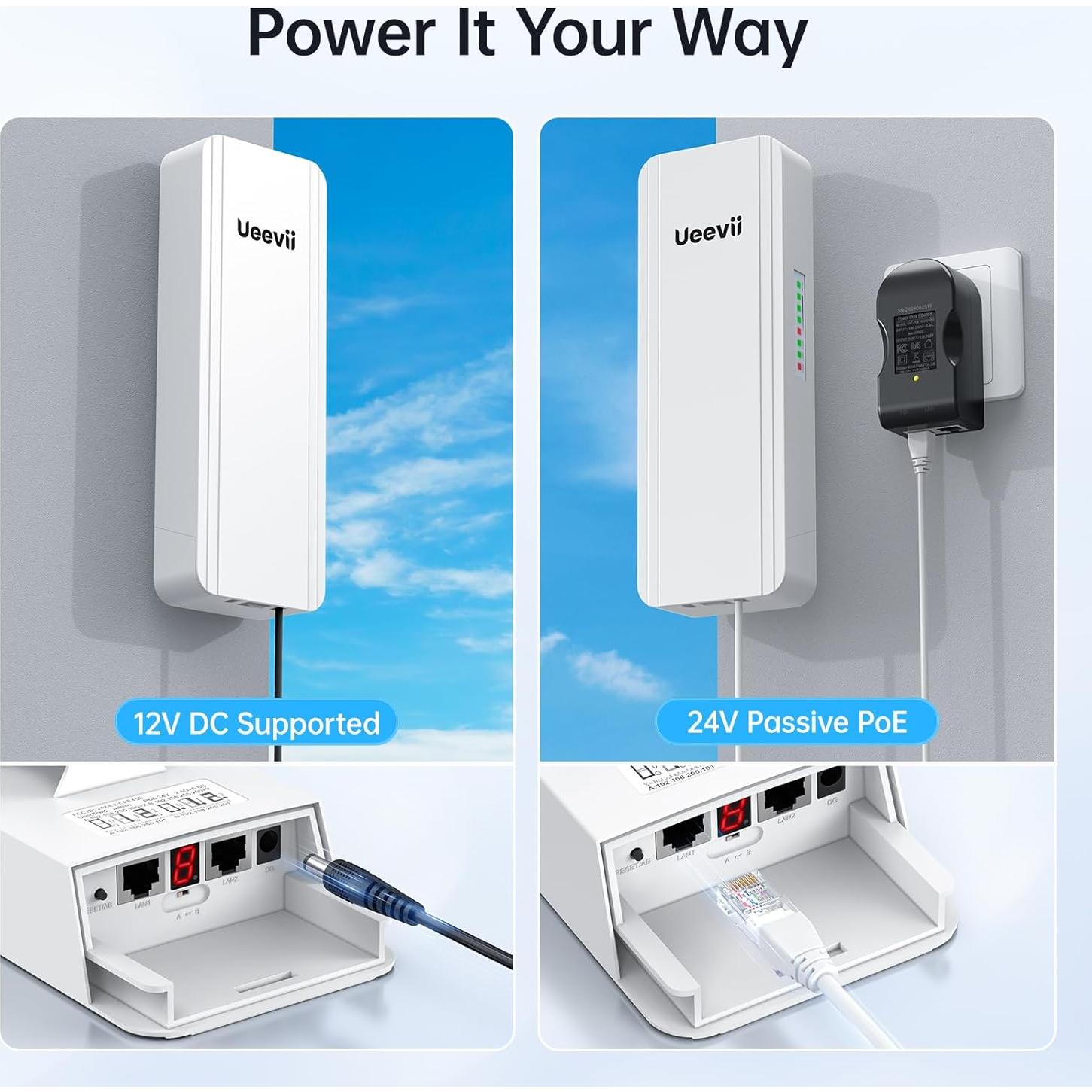 Kit Puente Inalámbrico UeeVii CPE5824 2.4G 5.8G 5KM IP65