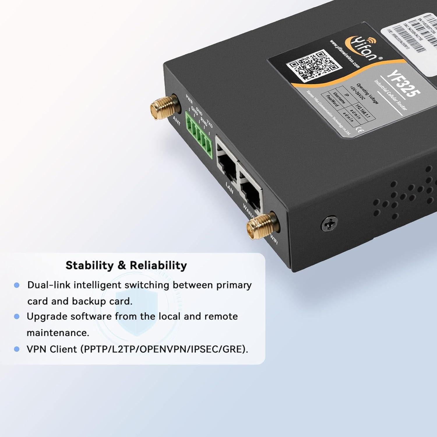 Router 4G LTE Yeacomm YF325 Doble SIM VPN Industrial