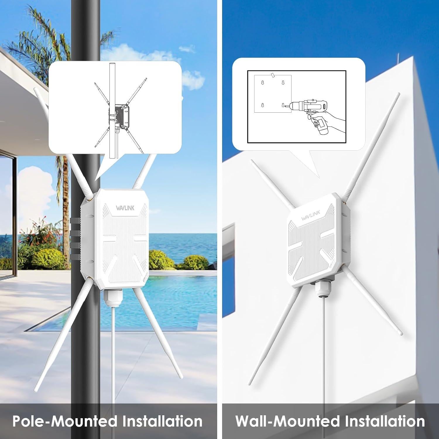 Extensor WiFi Exterior WAVLINK AC1200 IP65 4 Antenas 7dBi