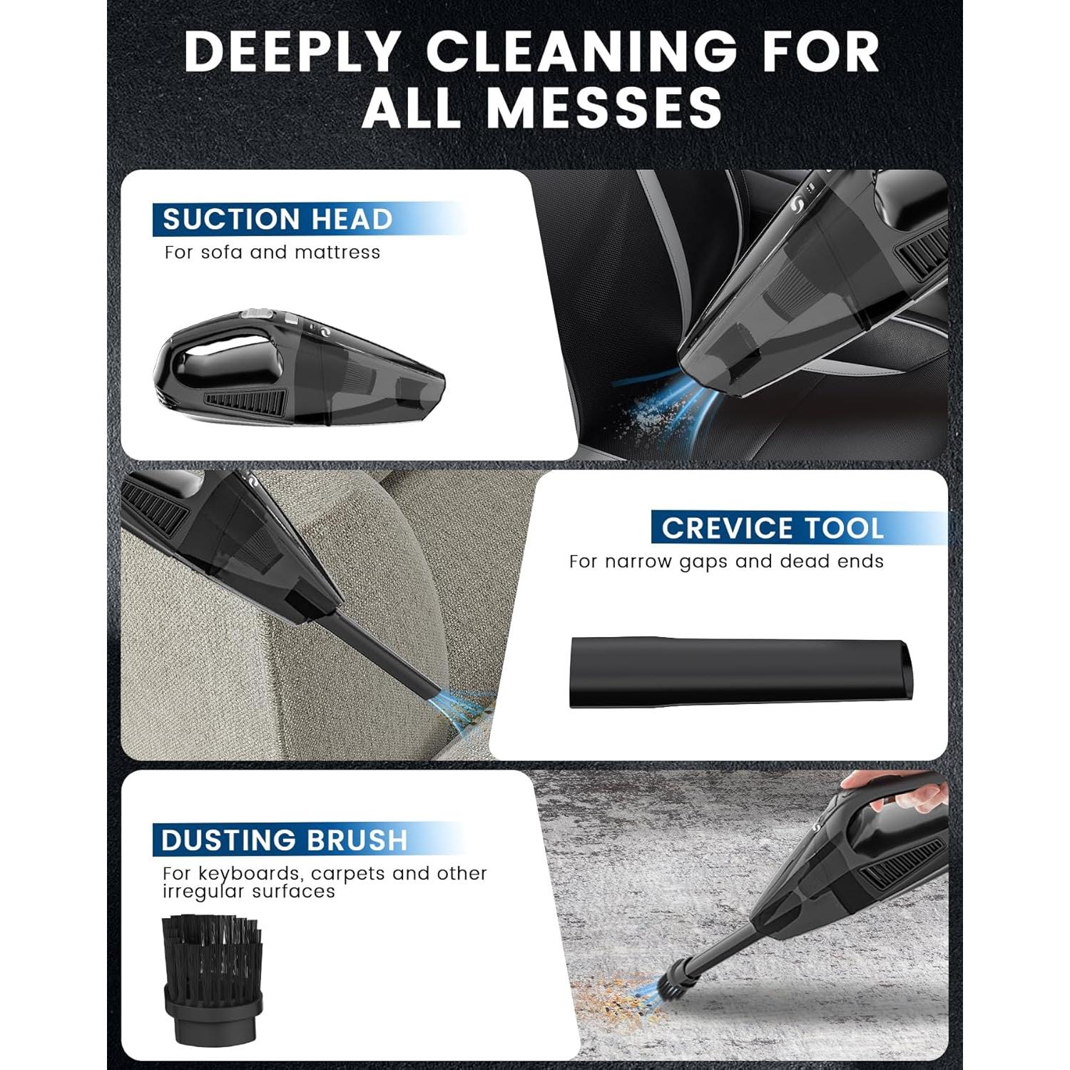 Car Vacuum, 12000Pa Handheld Vacuum Cordless with Brushless Motor, aspiradora para carro with HEPA Filter for Car Home Pet Hair