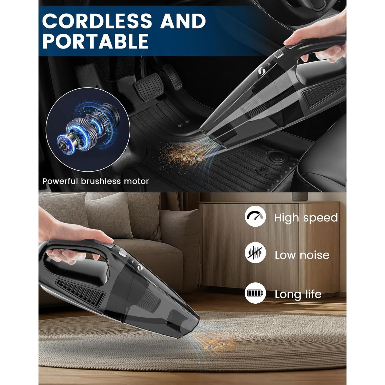 Car Vacuum, 12000Pa Handheld Vacuum Cordless with Brushless Motor, aspiradora para carro with HEPA Filter for Car Home Pet Hair