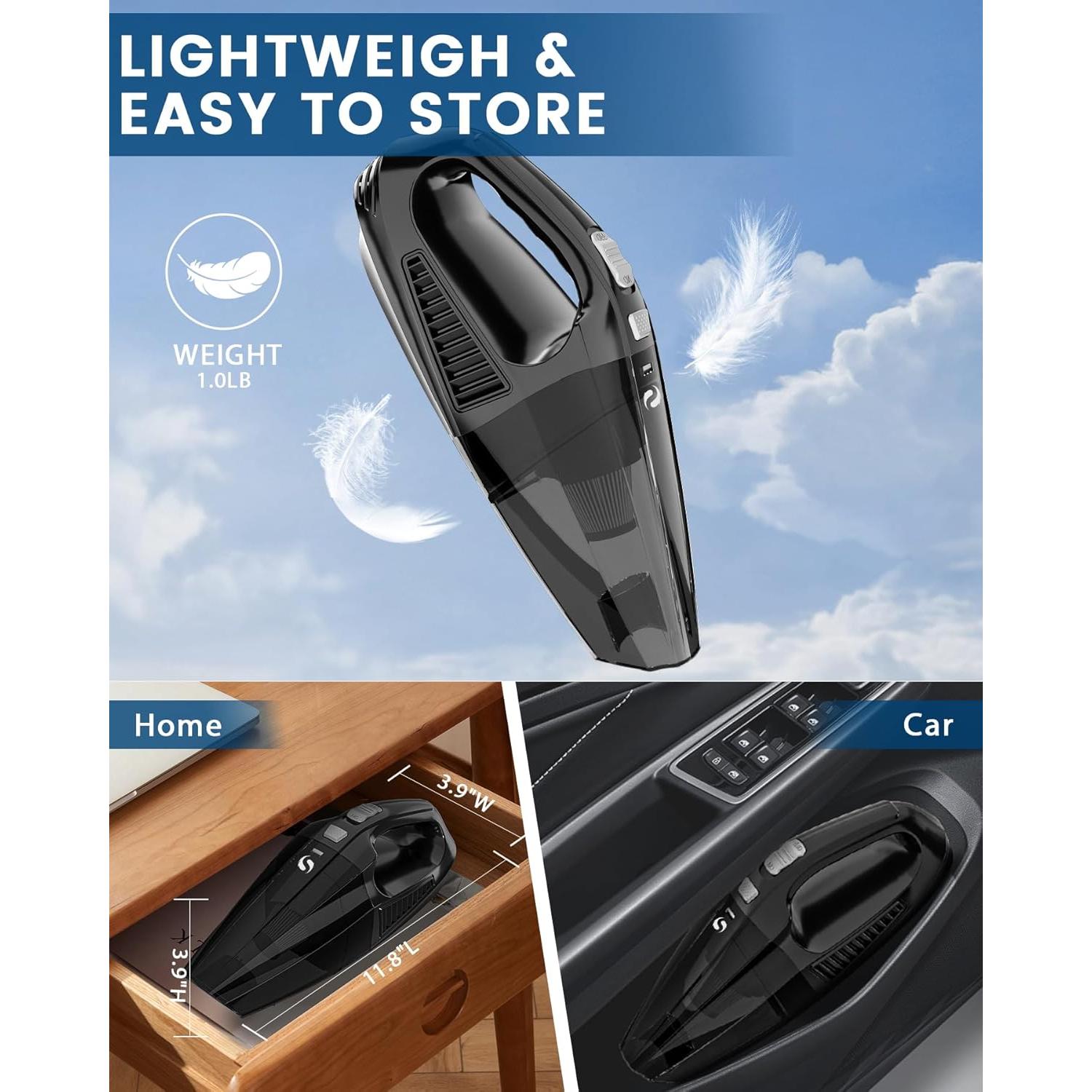 Car Vacuum, 12000Pa Handheld Vacuum Cordless with Brushless Motor, aspiradora para carro with HEPA Filter for Car Home Pet Hair