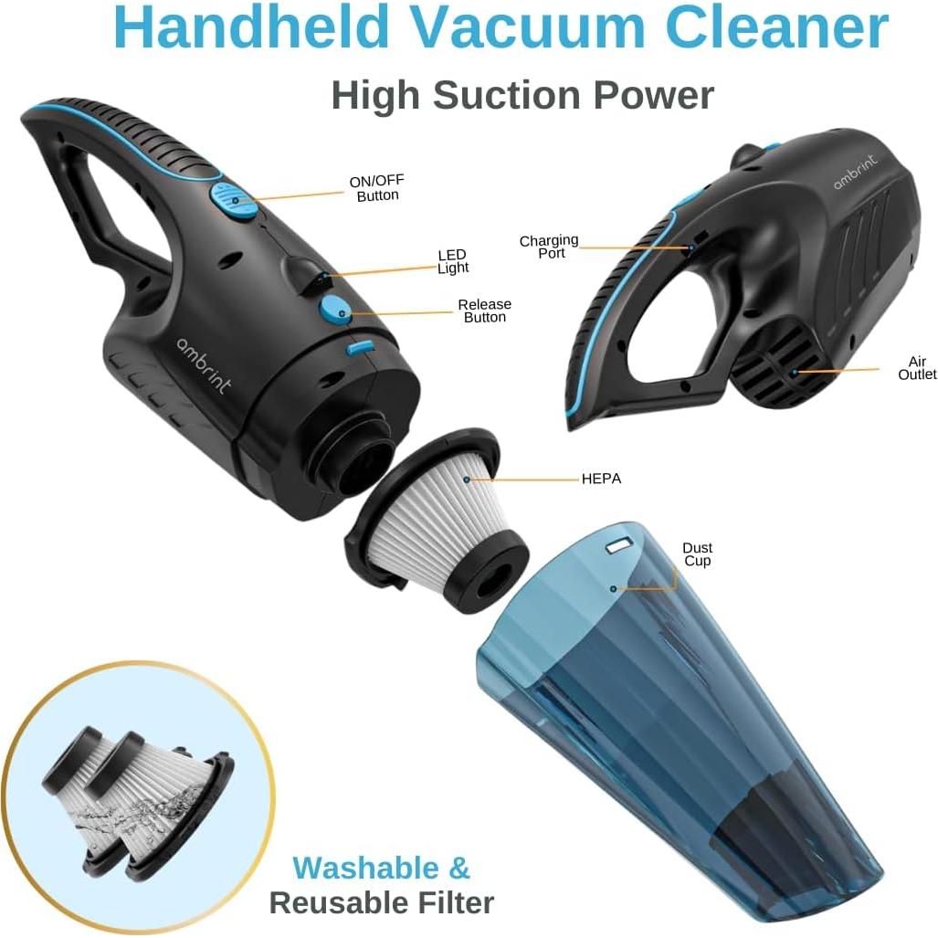 Aspiradora de Mano Inalámbrica Ambrint VACUM-X1 13000PA