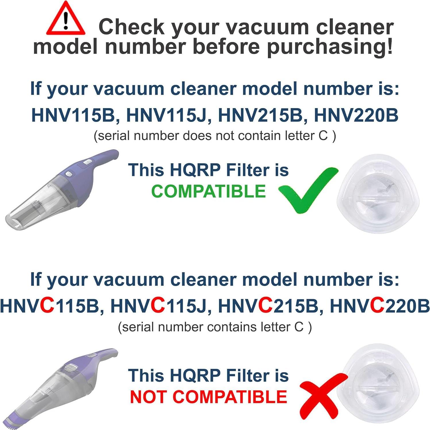 Filtro HQRP 2 Paquetes para Aspiradoras Black+Decker HNV