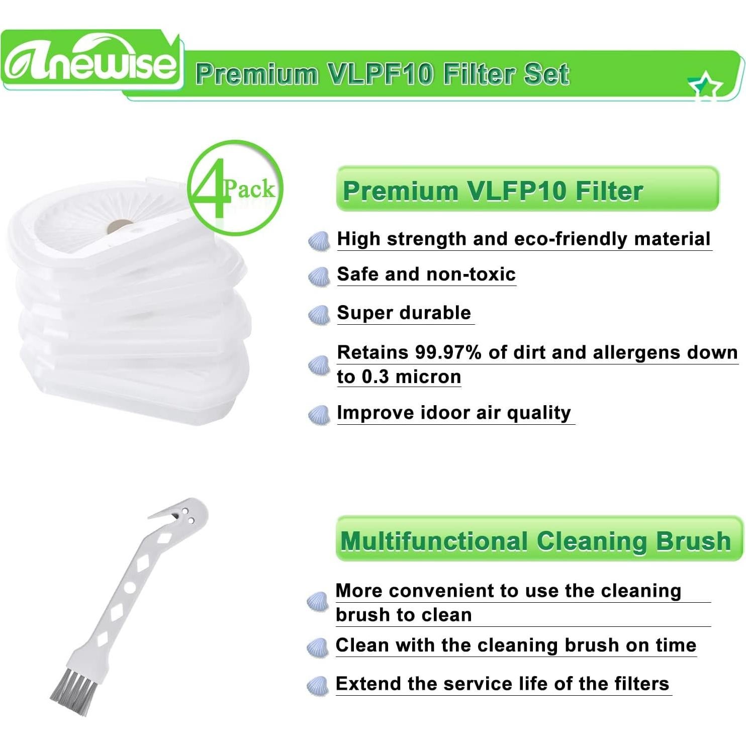 Paquete de 4 Filtros HEPA Anewise VLPF10 para Aspiradora Black and Decker