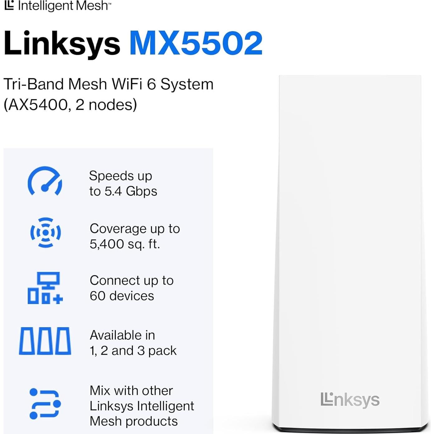 Router WiFi 6 Linksys Atlas Pro 6 Mesh Doble Banda 500 m²
