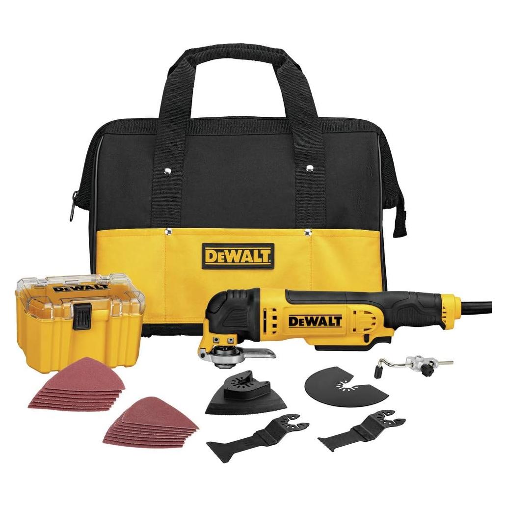 DEWALT Oscillating Tool, 3-Amp, Corded, Includes Wood Blades, Sandpaper and Tool Bag (DWE315K)