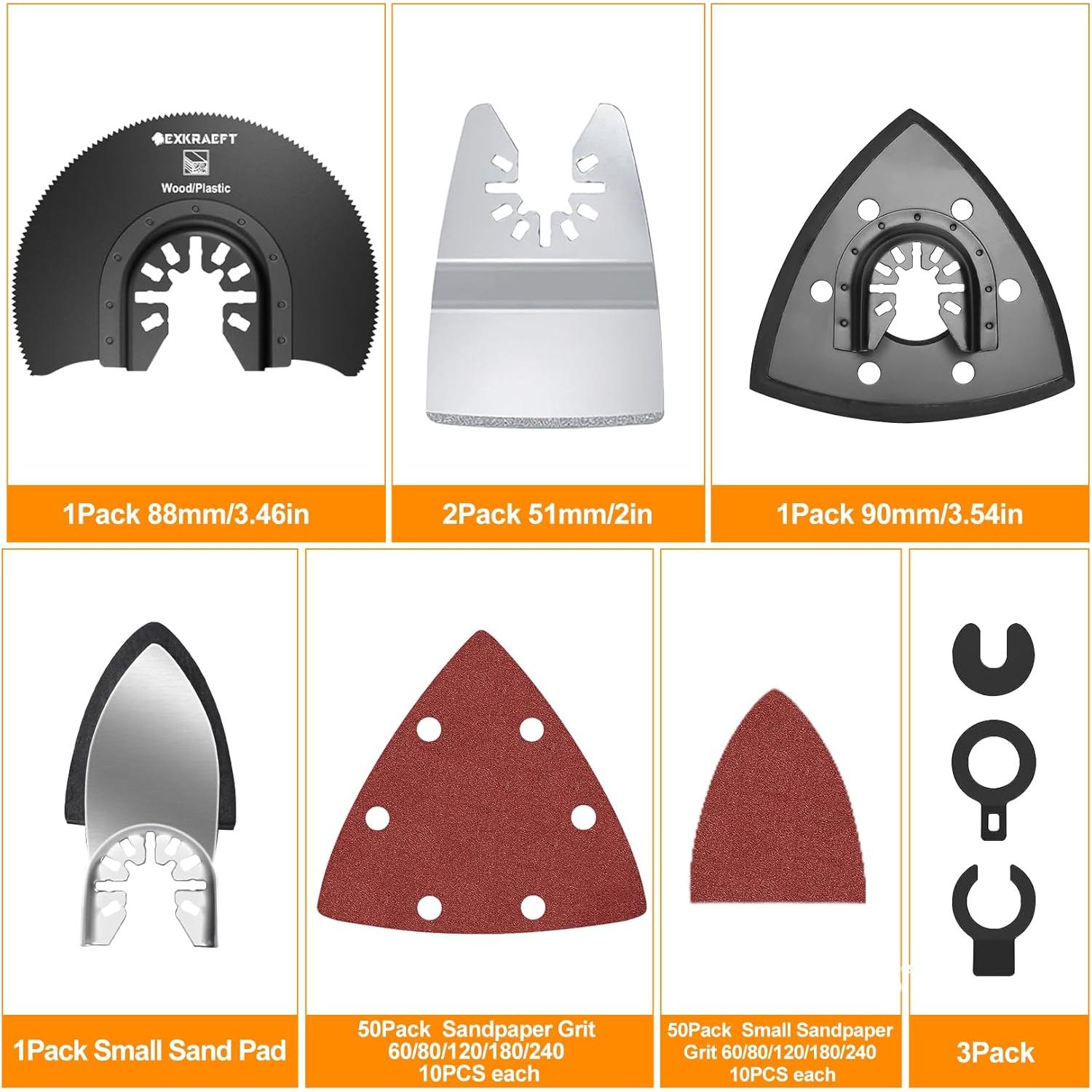 Kit 136 PCS Hojas Oscilantes EXKRAEFT para Madera y Metal