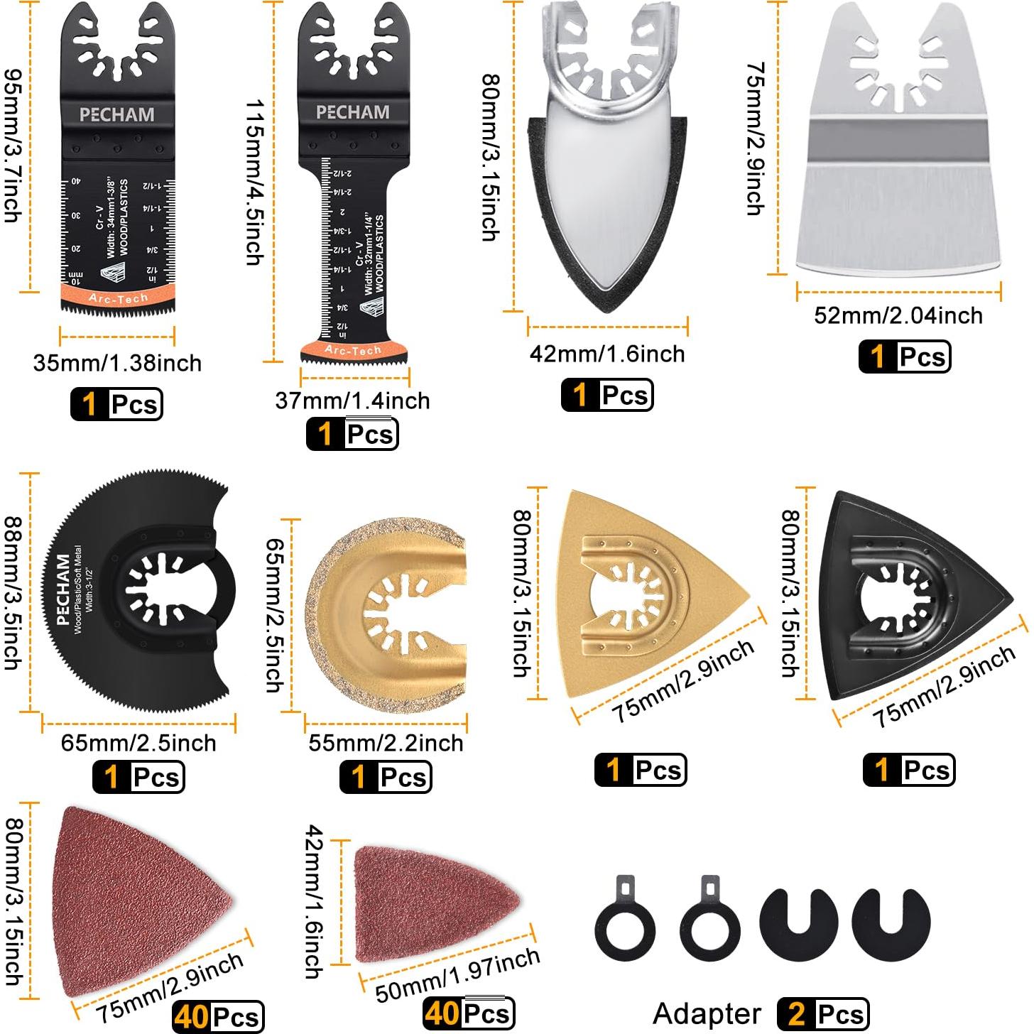 Kit de Hojas Oscilantes PECHAM 104 Pcs para Corte y Lijado