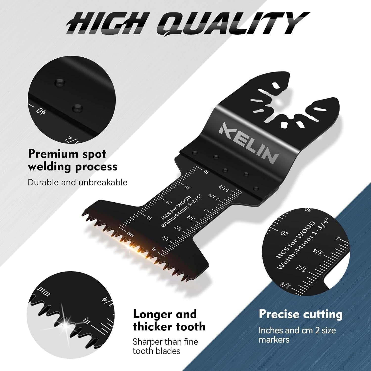 KELIN 78pcs Oscillating Tool Blade with Japanese Long Teeth for Wood, High Efficient Multitool Blades, Universal Quick Release Oscillating Saw Blades with Extra 2 Titanium Blades and Sanding Pad