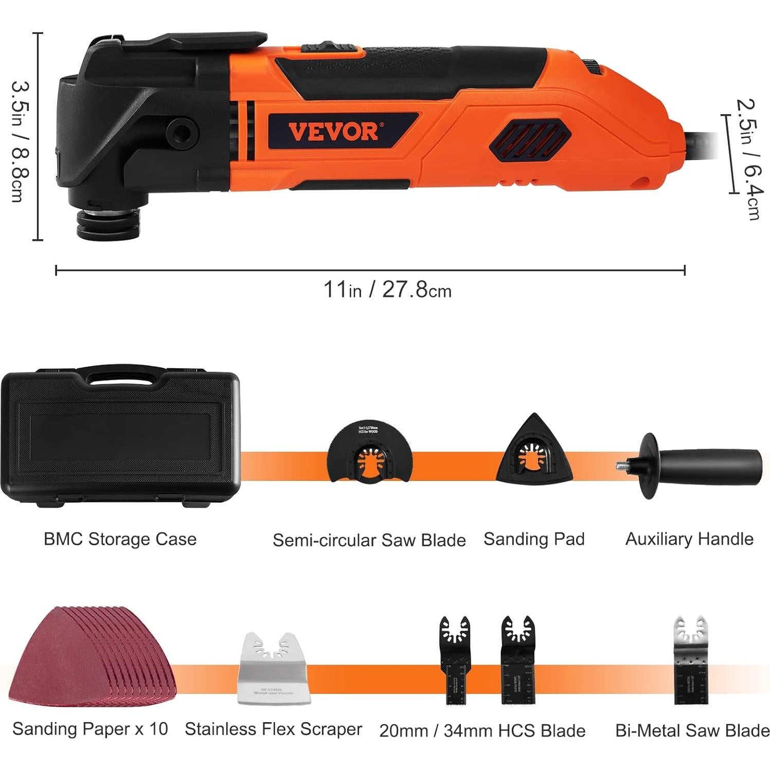 Herramienta Oscilante VEVOR 2.5A con Luz LED y 16 Accesorios