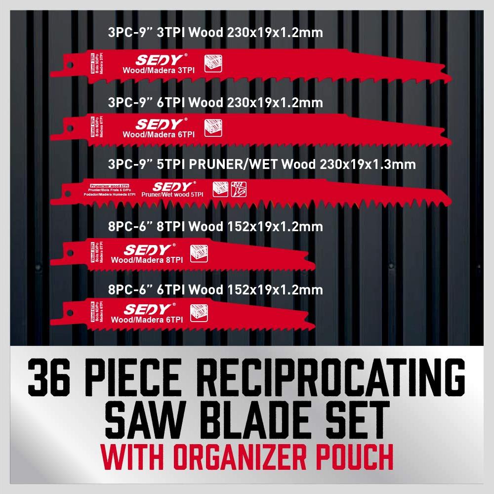Juego de 36 Cuchillas de Sierra Recíproca SEDY para Madera y Metal