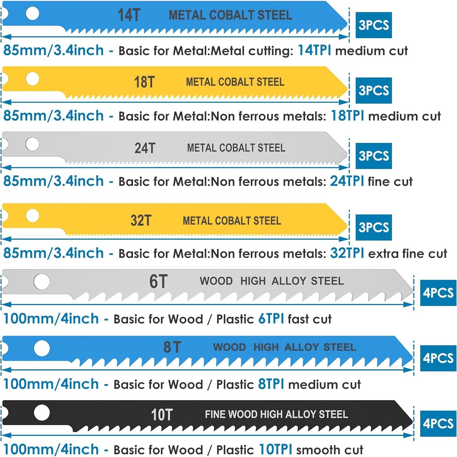 Juego de 24 Hojas de Sierra de Calar LUNYUG U-Shank