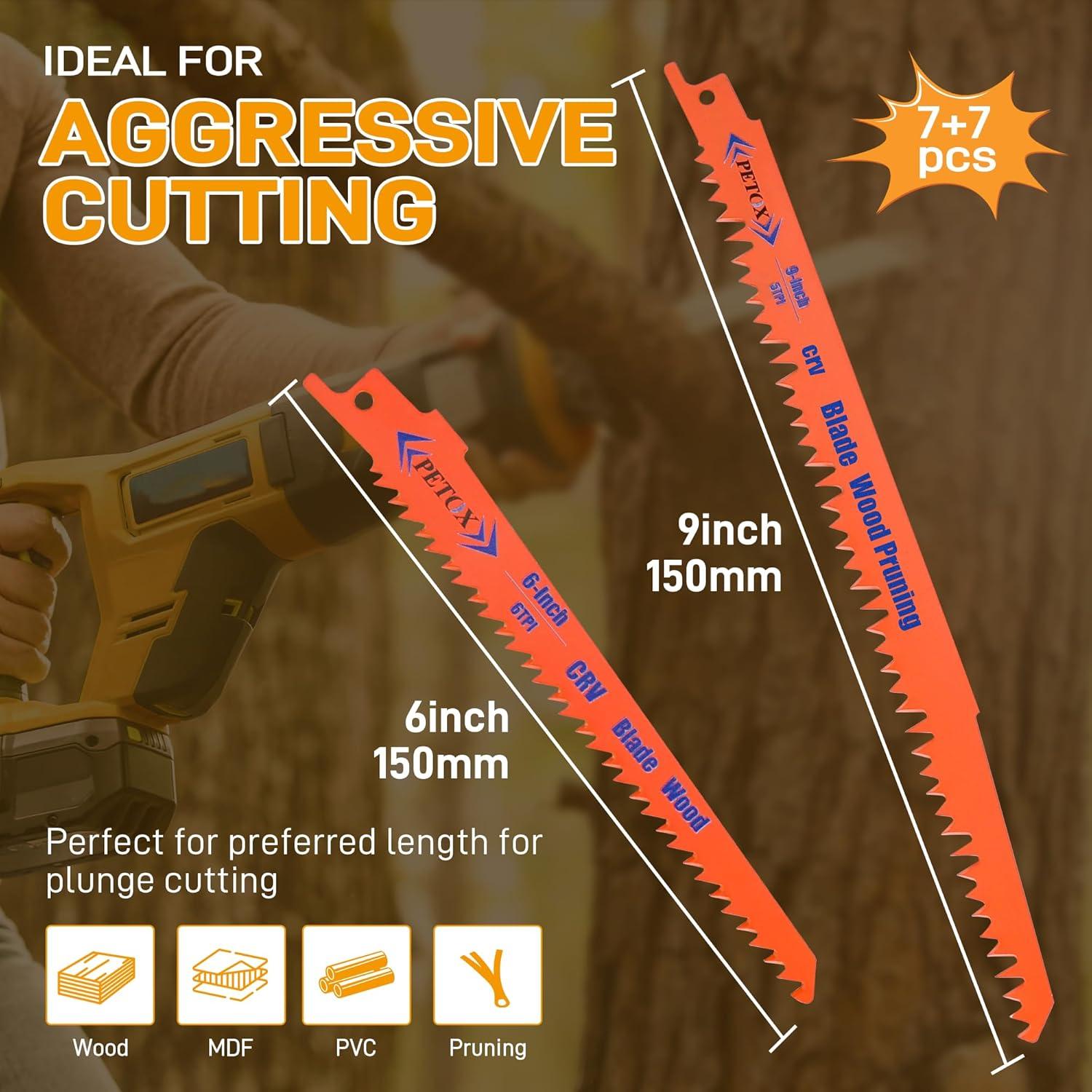 Juego de 14 Hojas de Sierra Recíproca PETOX 15.24cm 22.86cm