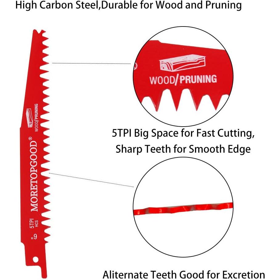 Hojas de sierra recíproca MORETOPGOOD 15,24 cm para poda (5 piezas)
