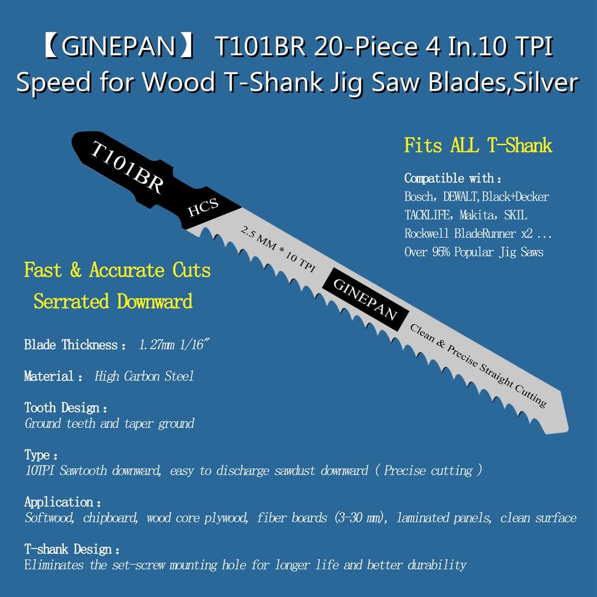 Cuchillas de sierra de calar GINEPAN T101BR 20PCS con estuche