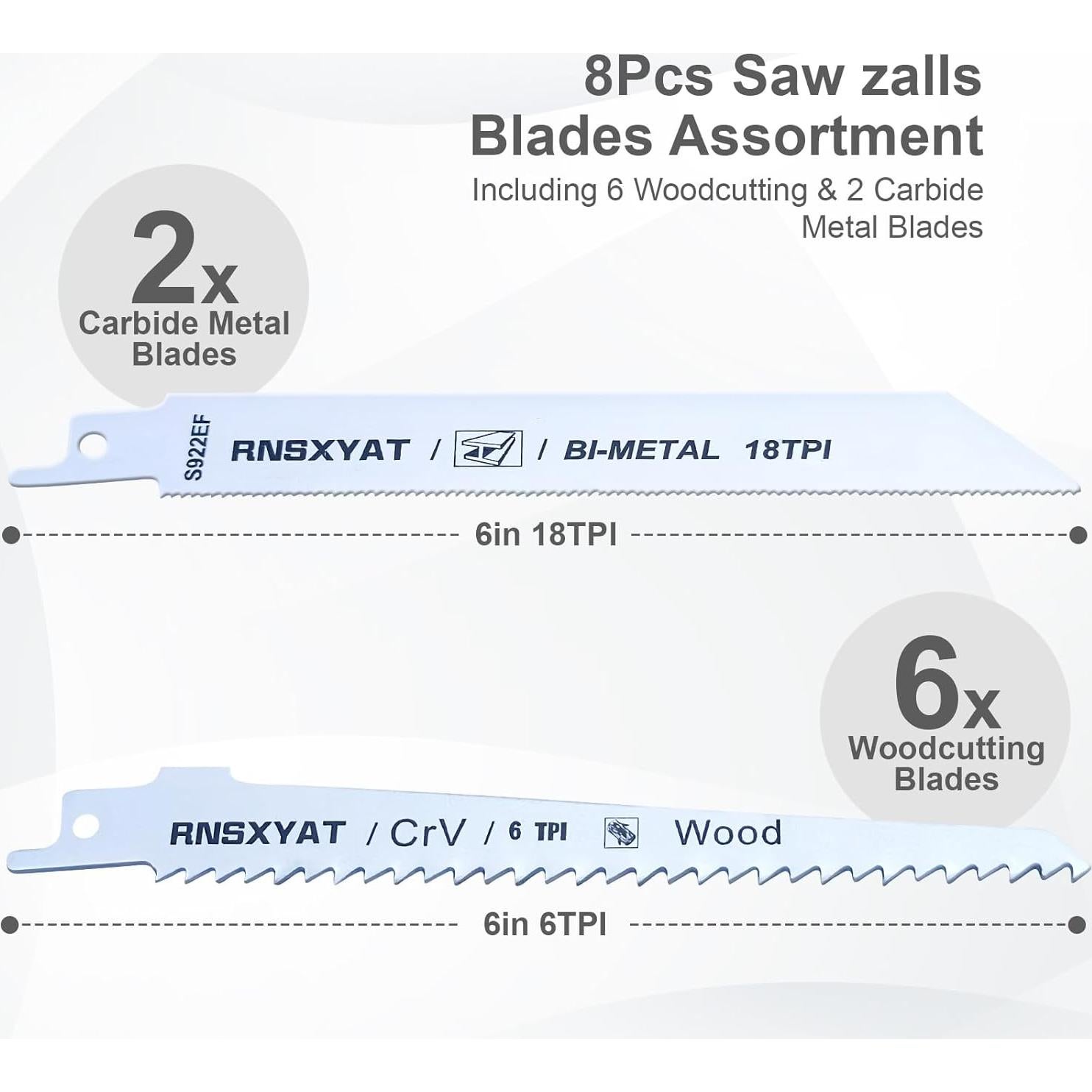 Juego de 8 Cuchillas de Sierra Recíproca RNSXYAT para Madera y Metal