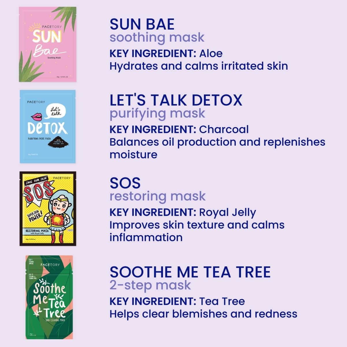 Mascarillas Faciales FaceTory Conjunto 7 Piezas Hidratantes