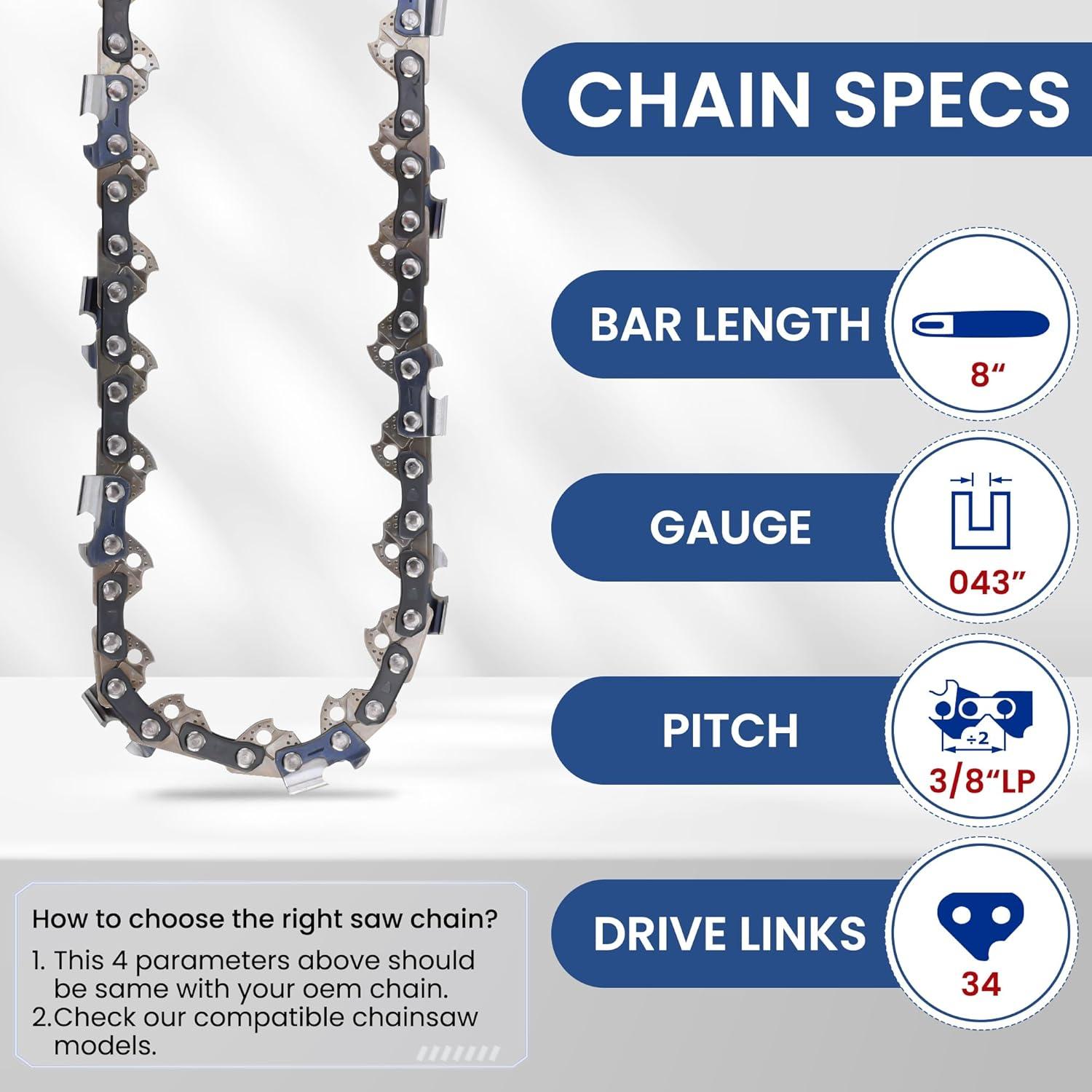 Paquete de 2 cadenas de sierra R34 20 cm 34 eslabones