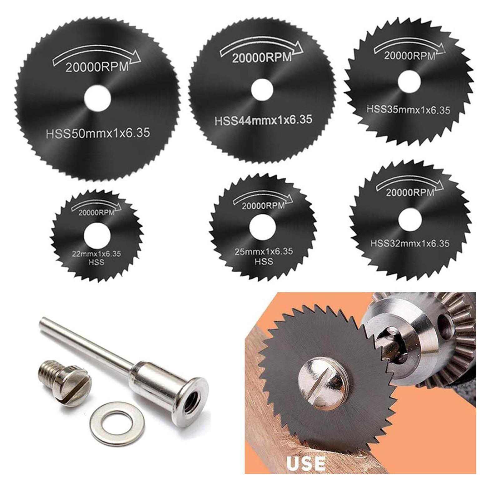 6 Pcs Rotary Drill Saw Blades, Steel Saw Disc Wheel Cutting Blades with 1/8" Straight Shank Mandrel for Dremel Drills Rotary Tools(Power Tools are not Included)