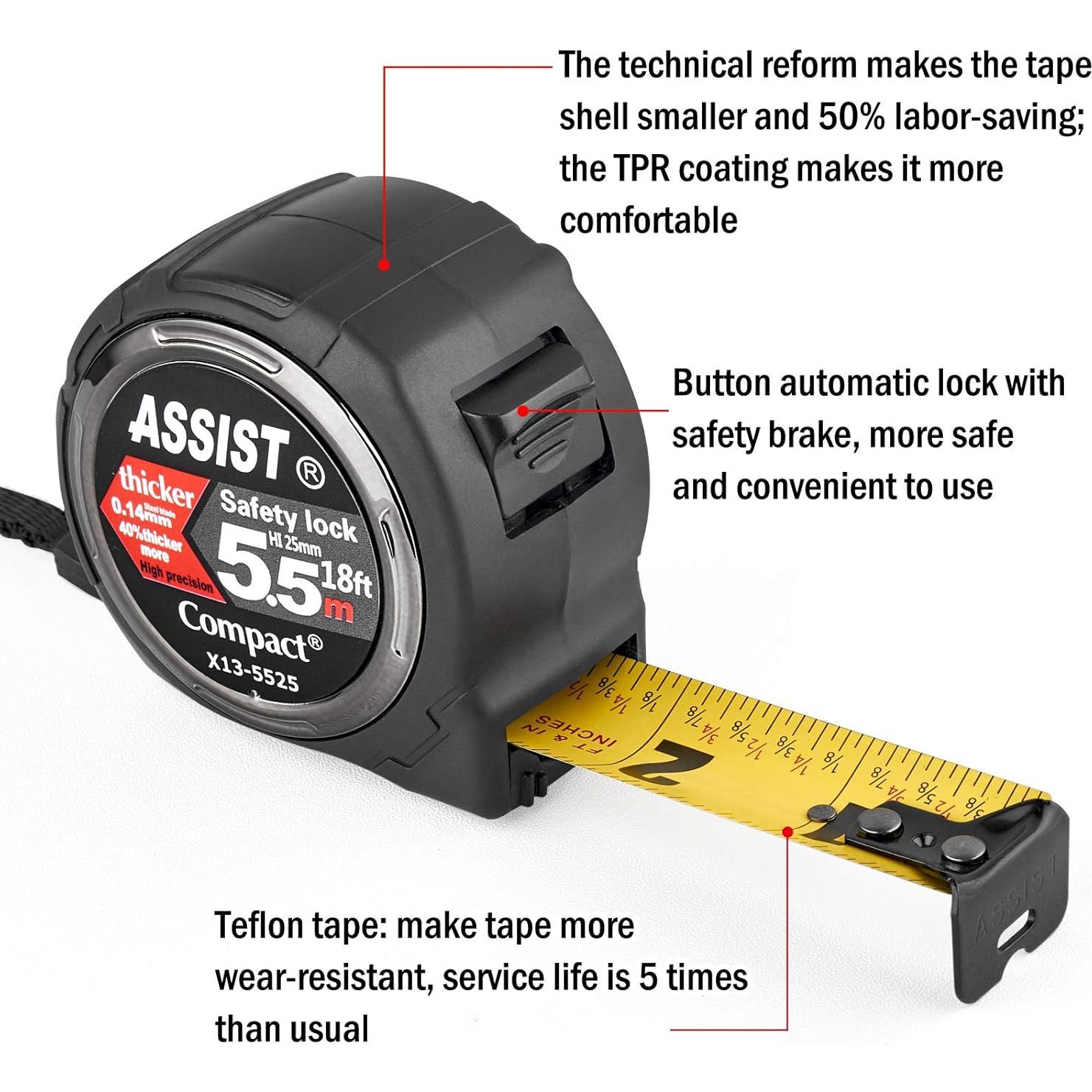 Cinta Métrica 5.49 m ASSIST-Fácil Lectura Doble Lado