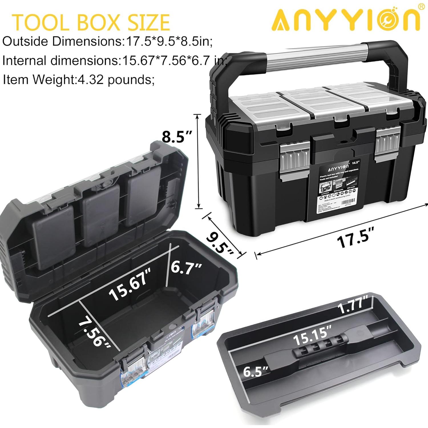 Caja de Herramientas Anyyion 44.5x24.1x21.6 cm Doble Cerradura