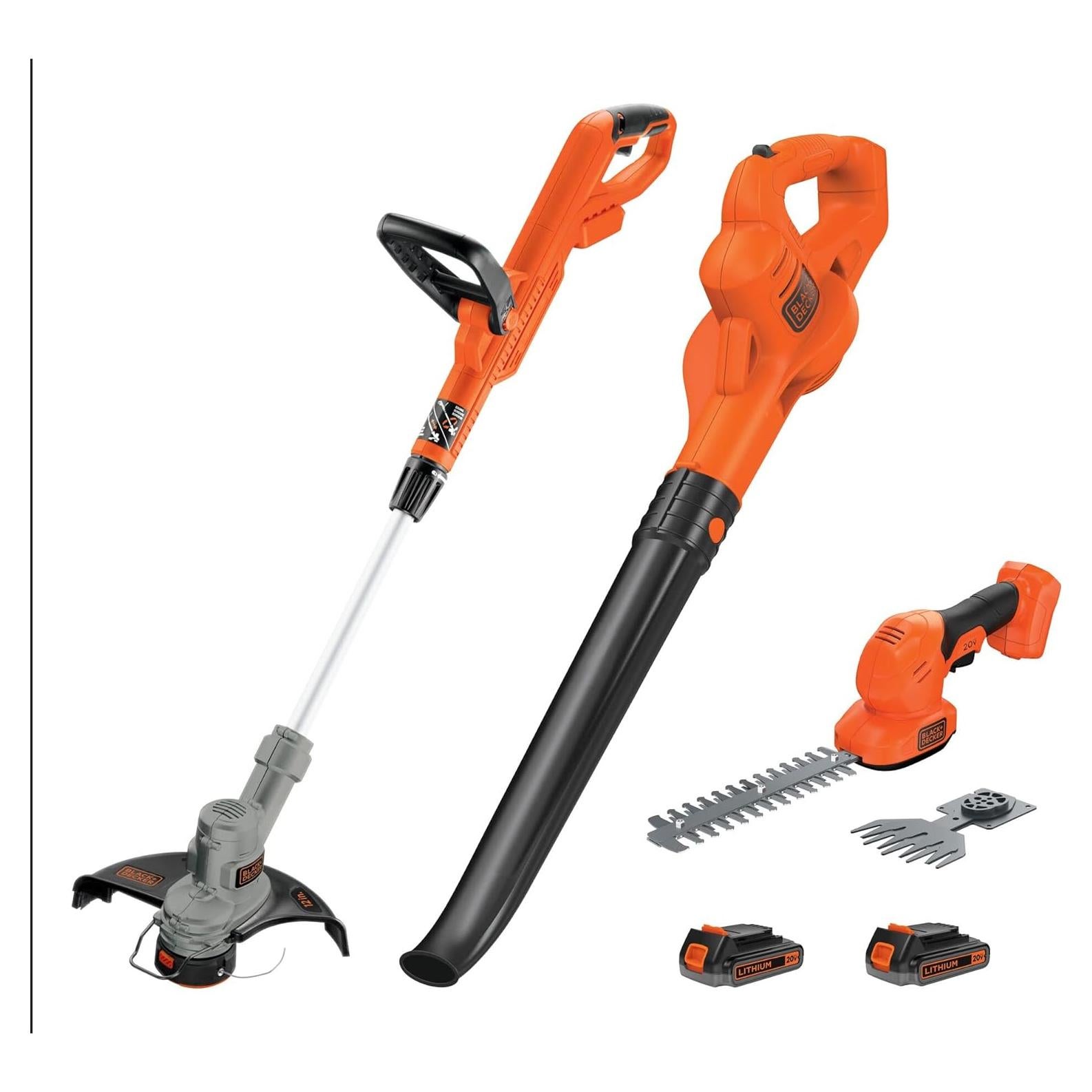 BLACK & DECKER 20V Cordless Weed Wacker, Hedge Trimmer and Leaf Blower 3 Tools Combo Kit, 2 Batteries, Charger and Interchangeable 4 in 8 in Blades Included (BCK3789D2)