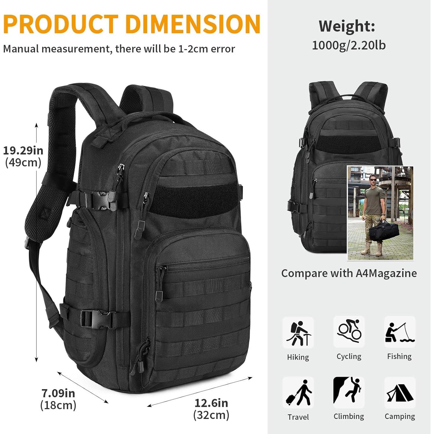 CamGo Mochila Táctica MOLLE 25L Negra para Senderismo